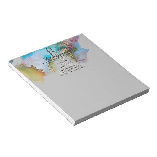 Elegant Monogram Naam Info Marble Business Notepad Notitieblok (Schuin)