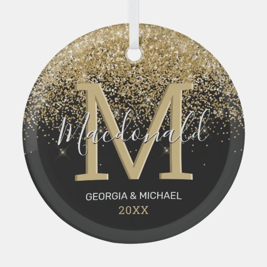 Elegant Monogram Naam kerstglas Ornament (Voorkant)