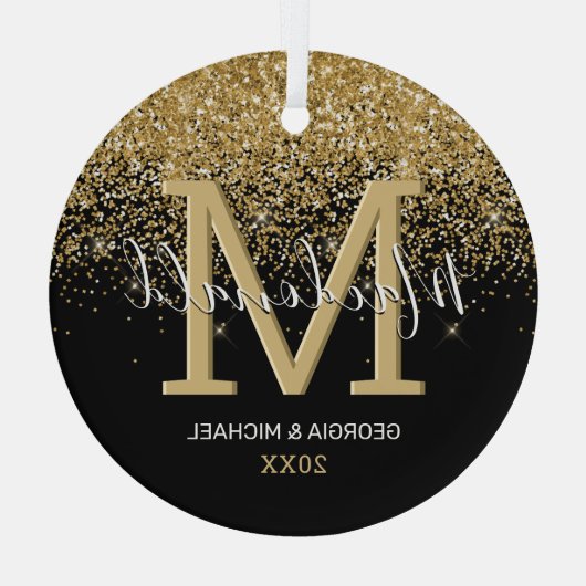 Elegant Monogram Naam kerstglas Ornament (Achterkant)