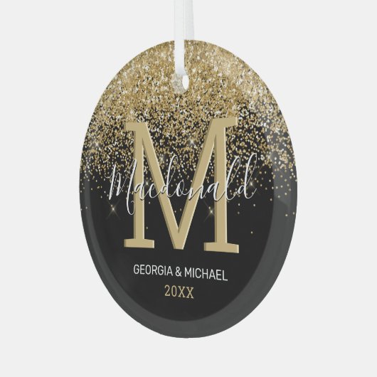 Elegant Monogram Naam kerstglas Ornament (Voorkant links)