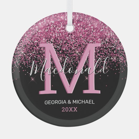 Elegant Monogram Naam kerstglas Ornament (Voorkant)