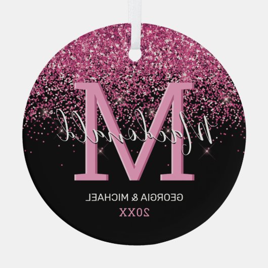Elegant Monogram Naam kerstglas Ornament (Achterkant)