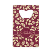 Elegant Monogram Naam Leaf Daisy Pattern Burgundy Creditkaart Flessenopener (Achterkant)