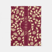 Elegant Monogram Naam Leaf Daisy Pattern Burgundy Fleece Deken (Voorkant)