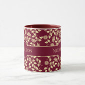 Elegant Monogram Naam Leaf Daisy Pattern Burgundy Mok (Midden)