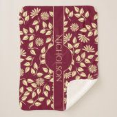 Elegant Monogram Naam Leaf Daisy Pattern Burgundy Sherpa Deken (Voorkant)