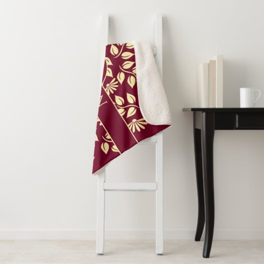 Elegant Monogram Naam Leaf Daisy Pattern Burgundy Sherpa Deken (In situ)