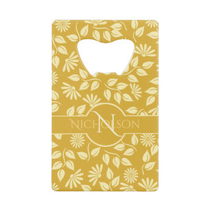 Elegant Monogram Naam Leaf Daisy Pattern Gold Creditkaart Flessenopener