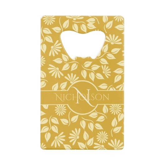 Elegant Monogram Naam Leaf Daisy Pattern Gold Creditkaart Flessenopener (Voorkant)