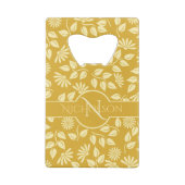 Elegant Monogram Naam Leaf Daisy Pattern Gold Creditkaart Flessenopener (Achterkant)