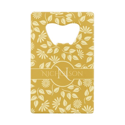 Elegant Monogram Naam Leaf Daisy Pattern Gold Creditkaart Flessenopener (Achterkant)