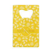 Elegant Monogram Naam Leaf Daisy Pattern Yellow Creditkaart Flessenopener (Achterkant)