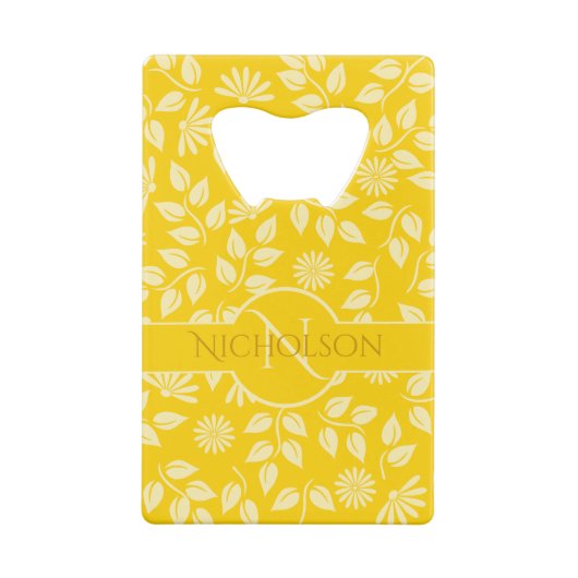 Elegant Monogram Naam Leaf Daisy Pattern Yellow Creditkaart Flessenopener (Achterkant)