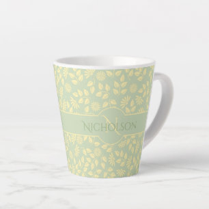Elegant Monogram Naam Leaf Pattern Pastel Green Latte Mok