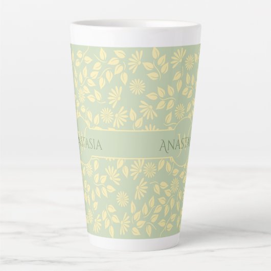 Elegant Monogram Naam Leaf Pattern Pastel Green Latte Mok (Voorkant)