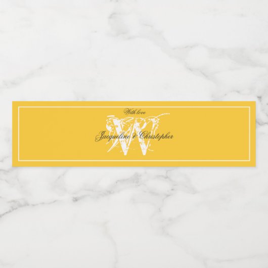 Elegant monogram + Naam Modern Chic Yellow Wedding Waterfles Etiket (Enkel label)