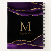 Elegant monogram Naam Paars Agate Gold Black Notitieboek (Achterkant)