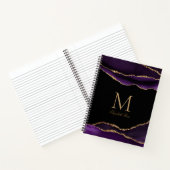 Elegant monogram Naam Paars Agate Gold Black Notitieboek (Binnen)