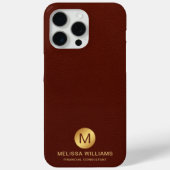 Elegant Monogram Naam Red Faux Leather & Gold Case-Mate iPhone Case (Achterkant)