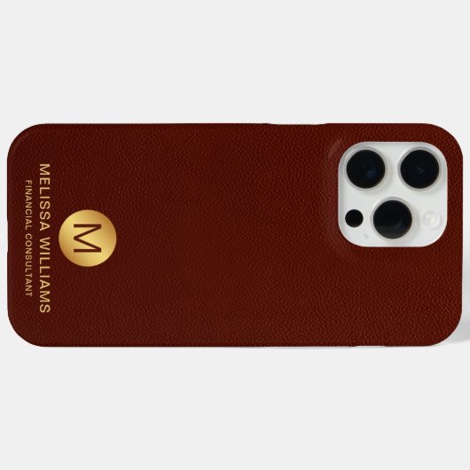 Elegant Monogram Naam Red Faux Leather & Gold Case-Mate iPhone Case (Achterkant (horizontaal))