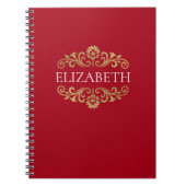 Elegant Monogram Naam Rood Notitieboek (Voorkant)