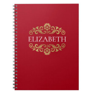 Elegant Monogram Naam Rood Notitieboek