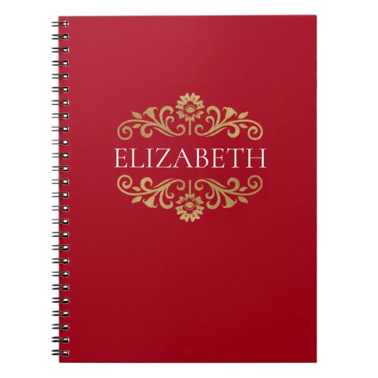 Elegant Monogram Naam Rood Notitieboek (Voorkant)