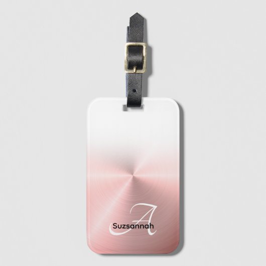 Elegant Monogram Naam Roos Goud Faux Metal Bagagelabel (Voorkant (verticaal))