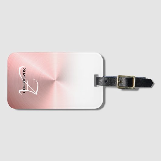 Elegant Monogram Naam Roos Goud Faux Metal Bagagelabel (Voorkant (horizontaal))