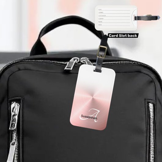 Elegant Monogram Naam Roos Goud Faux Metal Bagagelabel