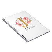 Elegant monogram Naam Roze Gold Floral Script Notitieboek (Rechterzijde)