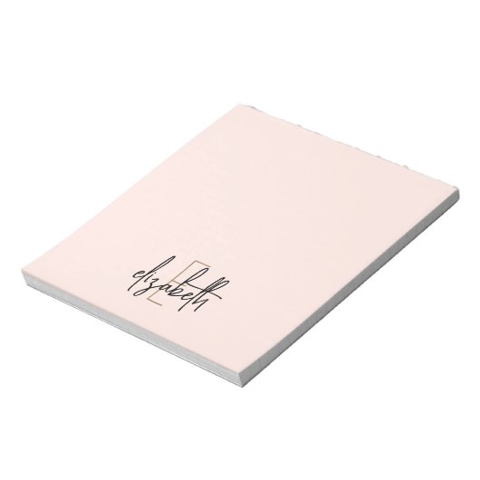 Elegant Monogram Naam Roze Gold Script Notitieblok (Linkerzijde)