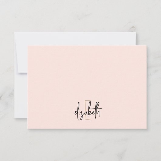 Elegant Monogram Naam Roze Gold Script Notitiekaartje (Voorkant)