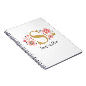 Elegant Monogram Naam Roze Witte Florence Kantoor Notitieboek (Rechterzijde)