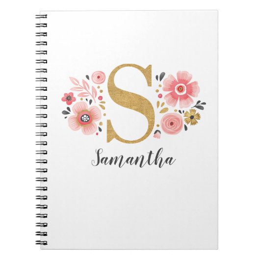 Elegant Monogram Naam Roze Witte Florence Kantoor Notitieboek (Voorkant)