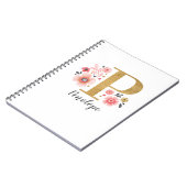 Elegant Monogram Naam Roze Witte Florence Kantoor Notitieboek (Linkerzijde)