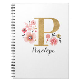 Elegant Monogram Naam Roze Witte Florence Kantoor Notitieboek