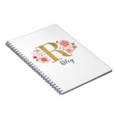 Elegant Monogram Naam Roze Witte Florence Kantoor Notitieboek (Rechterzijde)