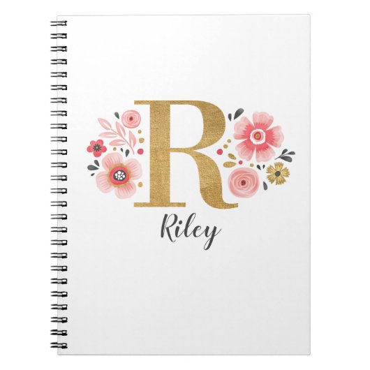 Elegant Monogram Naam Roze Witte Florence Kantoor Notitieboek (Voorkant)