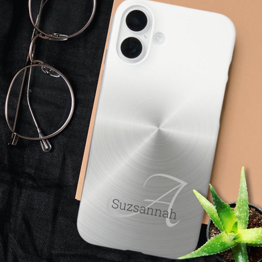 Elegant Monogram Naam White Ombre Faux Metal Case-Mate iPhone Case
