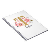 Elegant monogram Naam White Pink Floral Script Notitieboek (Rechterzijde)