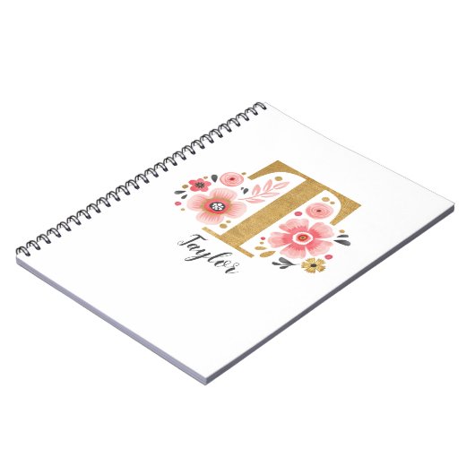 Elegant monogram Naam White Pink Floral Script Notitieboek (Linkerzijde)