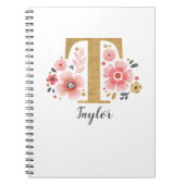 Elegant monogram Naam White Pink Floral Script Notitieboek (Voorkant)