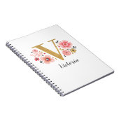 Elegant monogram Naam White Pink Floral Script Notitieboek (Rechterzijde)