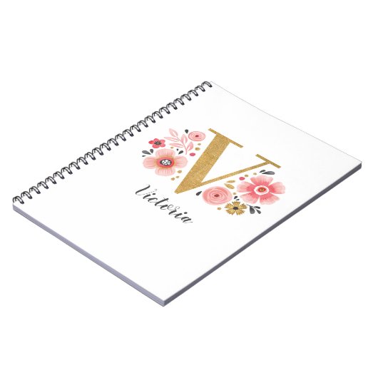 Elegant monogram Naam White Pink Floral Script Notitieboek (Linkerzijde)