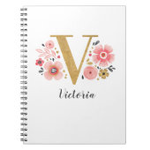 Elegant monogram Naam White Pink Floral Script Notitieboek (Voorkant)