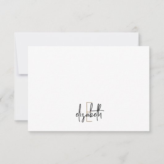 Elegant Monogram Naam Zwart Gold Script Notitiekaartje (Voorkant)