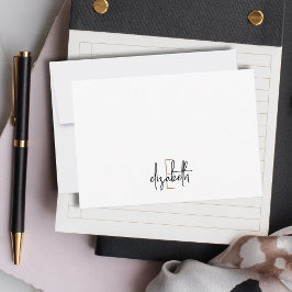 Elegant Monogram Naam Zwart Gold Script Notitiekaartje