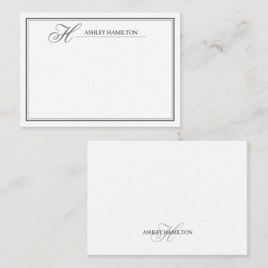 Elegant monogram naam zwarte grijze briefkaart (Voorkant / Achterkant)