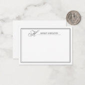 Elegant monogram naam zwarte grijze briefkaart (Voorkant / Achterkant in situ)